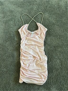 Lucy in the Sky Pale Pink Ruched Mini Dress